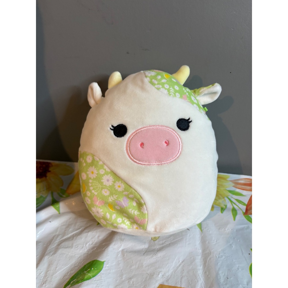 Squishmallows Belana the Cow Green Floral Spring Plush 8 Inch Kellytoy White